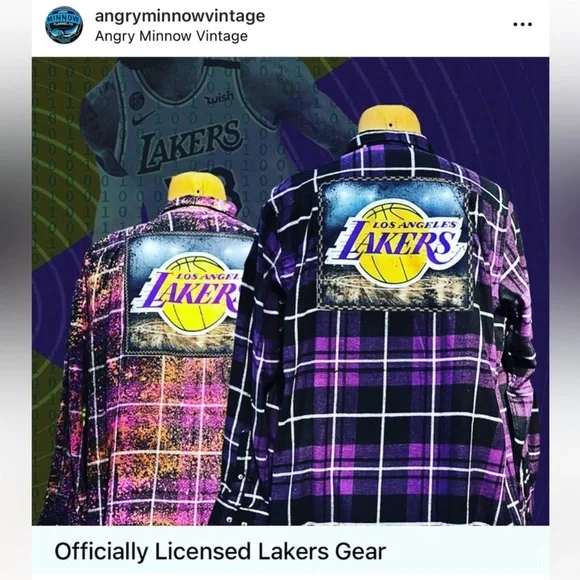 Angry Minnow Officially Licensed LA Lakers Purple FlannelSize Small